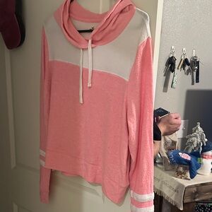 Hollister Pink and White Hoodie